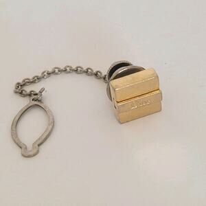 Christian Dior Tie Necktie Pin Clasp Gold Tone Logo Squere‎ Vintage Small Logo